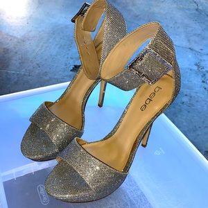 Bebe Jill Silver Ankle Heels Size 9